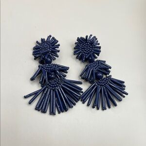 Vintage Navy Blue Dangle Drop Tassel Statement Earrings